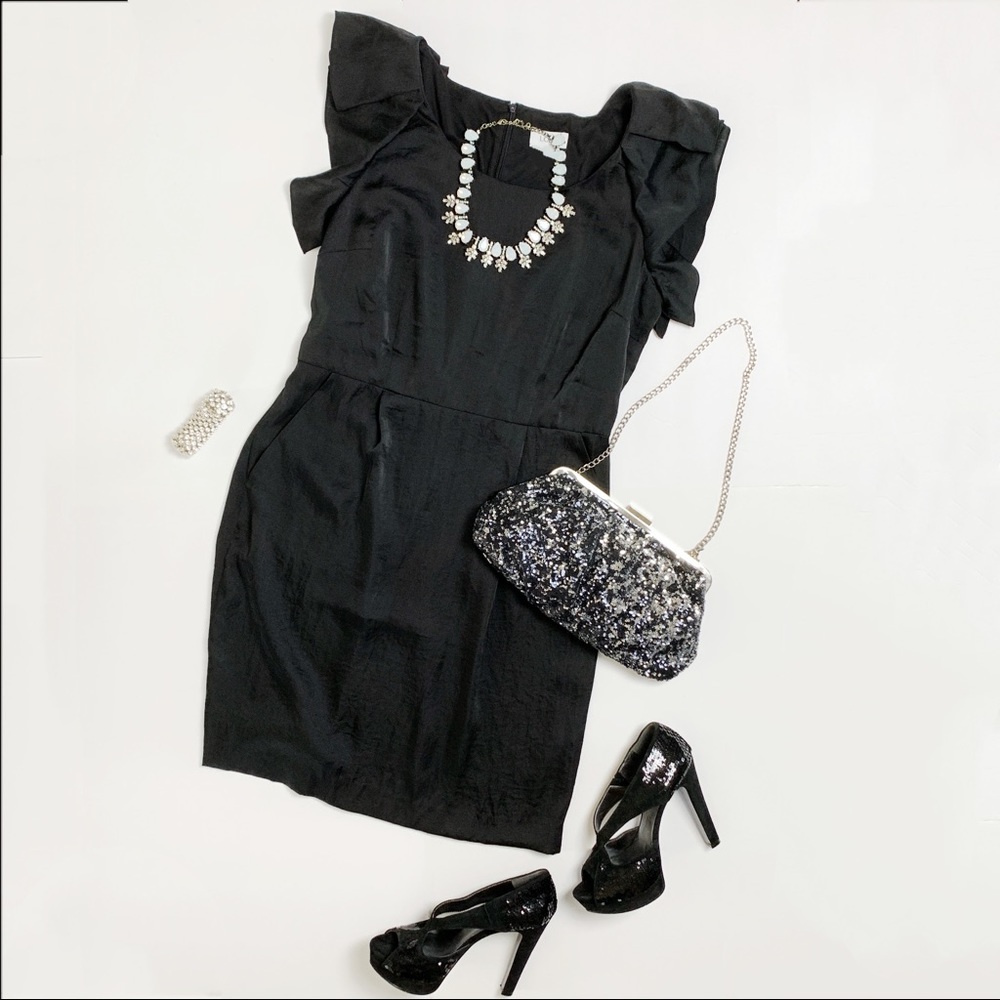 NWT Loft Black Flutter Sleeve Dress Sz 14
